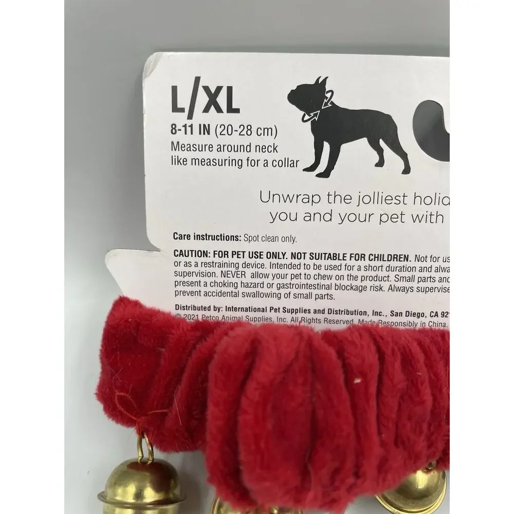 NEW Large Merry Makings Petco Dog Pet Necktie Tie Red With Bells Size L/XL